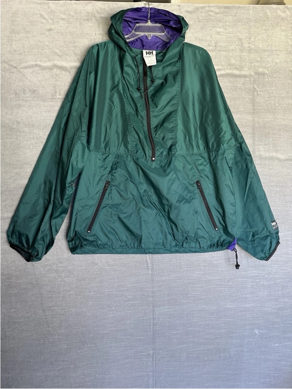 Helly Hansen Teal Green Shell Jacket with Purple Hood Lining size L